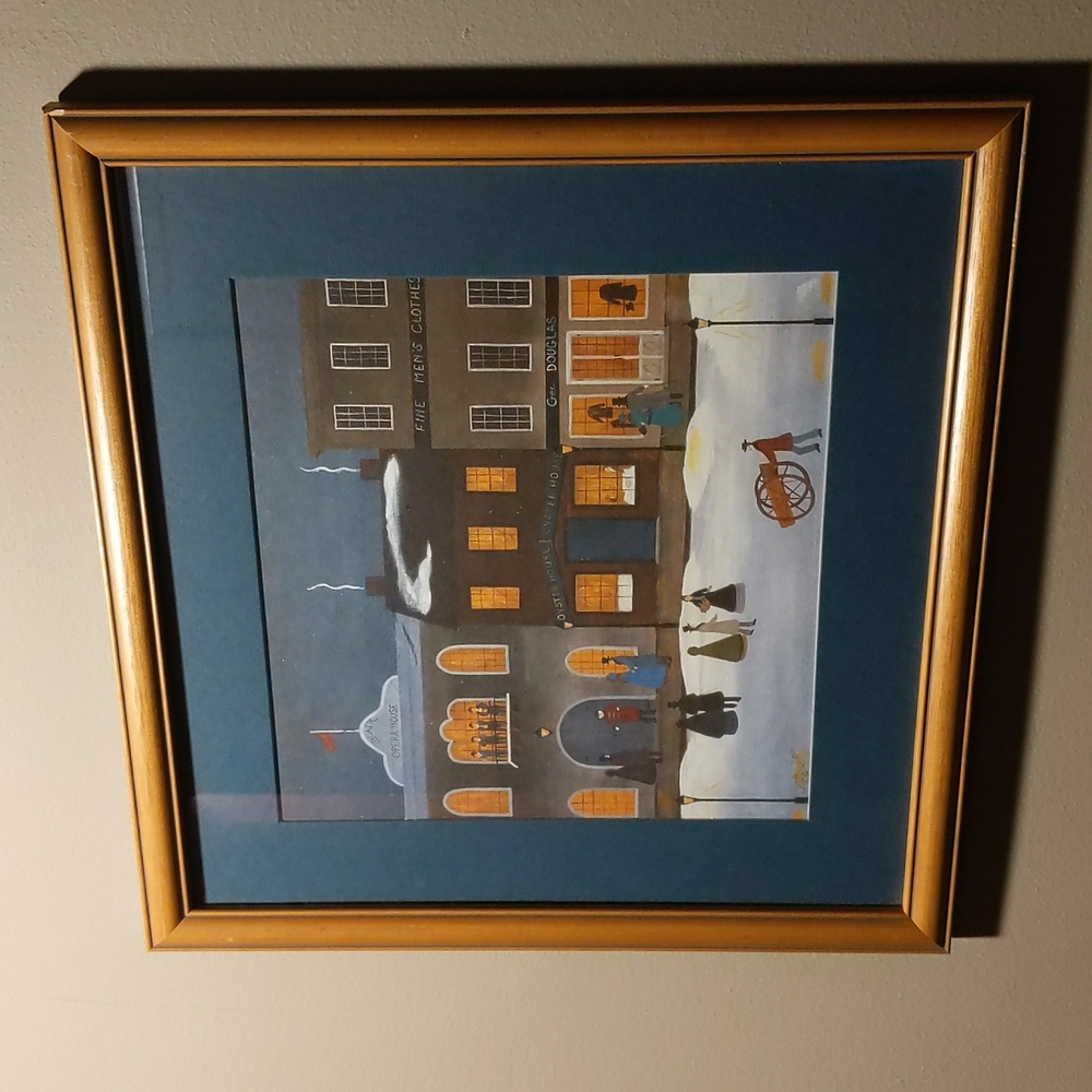 ORIGINAL Jean Colquhoun Folk Art Framed Print Watercolor Winter Scene